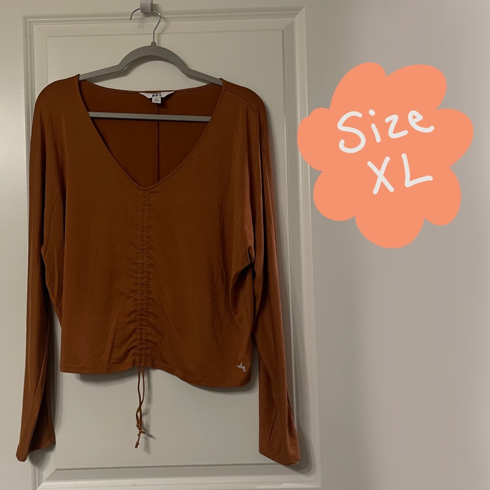 Burnt Orange Joy Lab Cinch Front Long Sleeve Workout Top